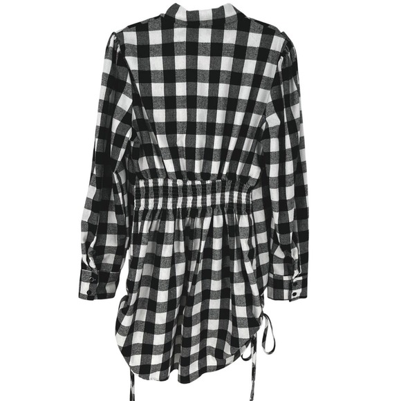 Black White Buffalo Check Plaid Womens Tunic Top XL Ruched Sides Cozy Cabincore - Picture 5 of 9